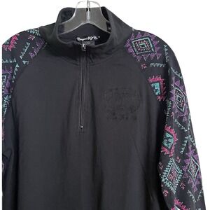 Cowgirl Tuff Co Women's Sweatshirt XL Black Multi 1/4 Zip Lightweight Western